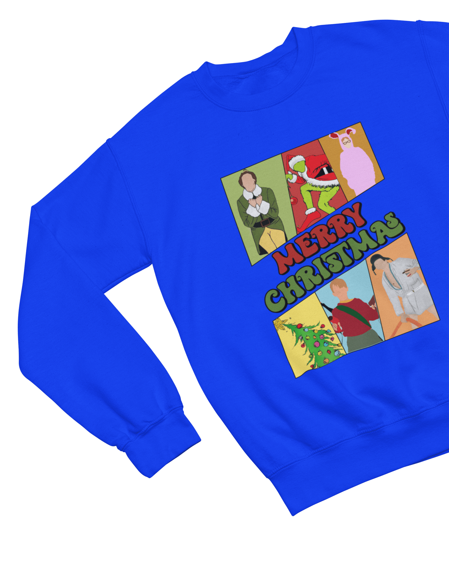 Red t-shirt with Merry Christmas Movie Boys Jumper & - Festive Film Parody wall display