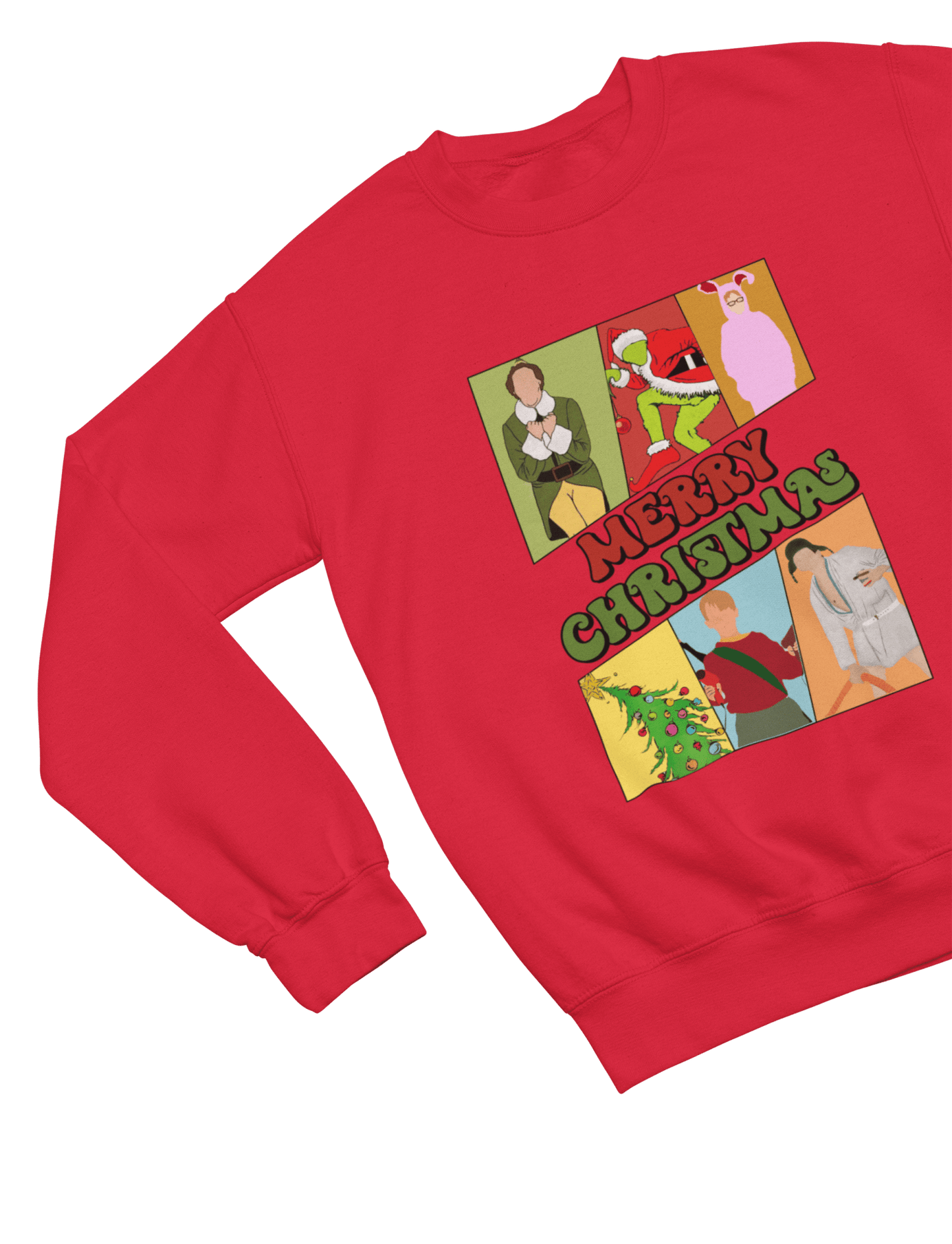 Beige t-shirt with Merry Christmas Movie Boys Jumper & - Festive Film Parody close-up