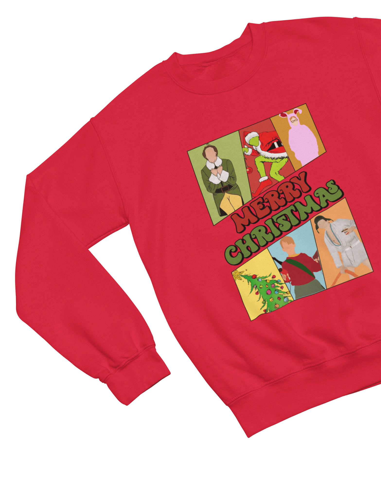 Beige t-shirt with Merry Christmas Movie Boys Jumper & - Festive Film Parody close-up