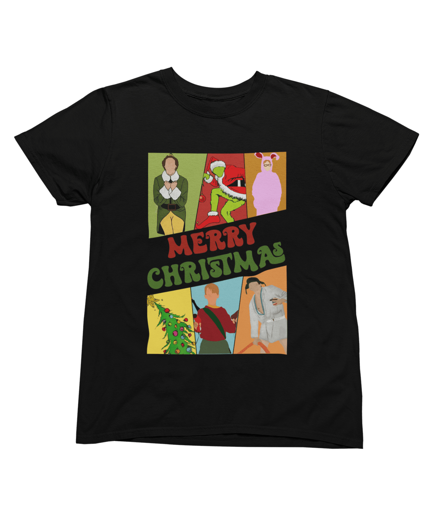 Blue t-shirt with Merry Christmas Movie Boys Jumper & - Festive Film Parody close-up