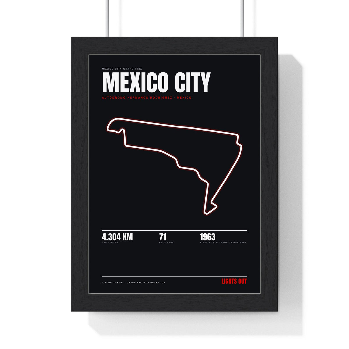 Mexico City Circuit print framed in a black frame, ready to hang