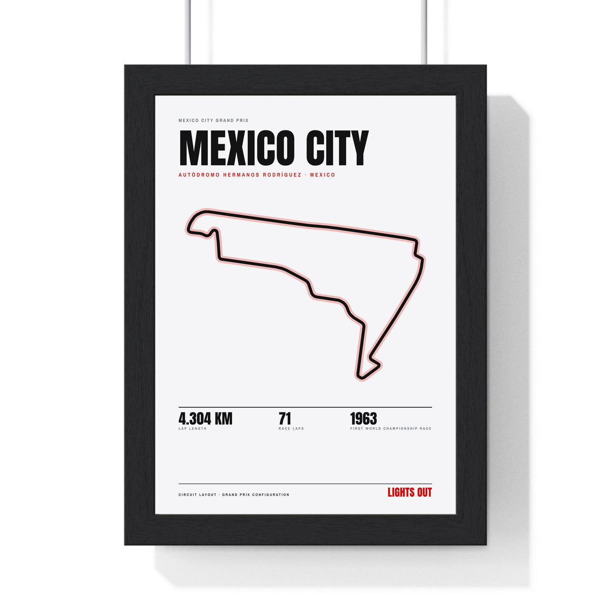 Mexico City Circuit print White framed in a black frame, ready to hang