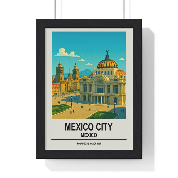 Framed Mexico City travel poster featuring the Palacio de Bellas Artes in retro style