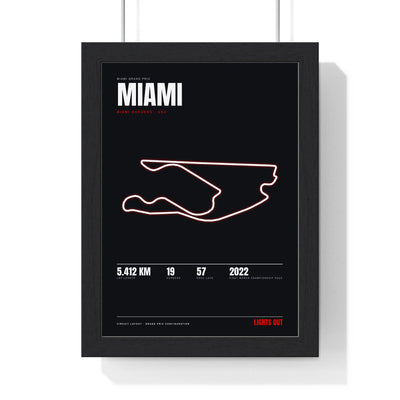 Miami Circuit print framed in a black frame, ready to hang