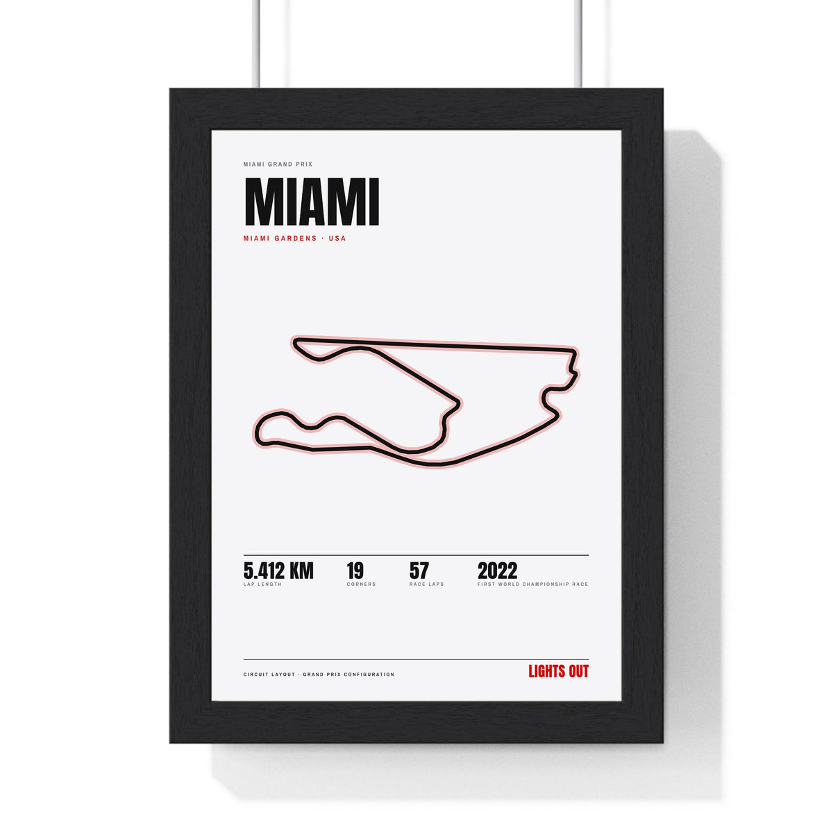 Miami Circuit print White framed in a black frame, ready to hang