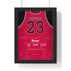 Michael Jordan 1989 The Shot Poster - Chicago Bulls 23 Buzzer-Beater Over Ehlo Jersey Print framed in a black frame, ready to hang