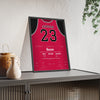 Michael Jordan 1989 The Shot Poster - Chicago Bulls 23 Buzzer-Beater Over Ehlo Jersey Print framed and leaning on a sideboard