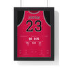 Michael Jordan 1997 NBA Finals Game 5 Poster - Chicago Bulls 23 Flu Game Jersey Print framed in a black frame, ready to hang