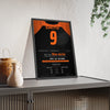 Michael Smith World Darts Final 2023 Darts Poster - Nine-Darter v Van Gerwen Shirt Print framed and leaning on a sideboard