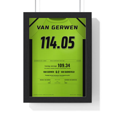 Michael van Gerwen World Darts 2017 Darts Poster - 114.05 Record Average Shirt Print framed in a black frame, ready to hang