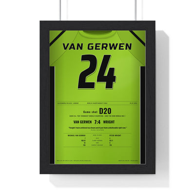 Michael van Gerwen World Darts Final 2014 Darts Poster - Youngest Champion Shirt Print framed in a black frame, ready to hang