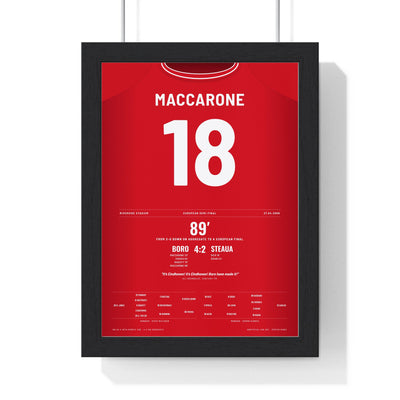 Middlesbrough 4-2 Steaua UEFA Cup Semi-Final 2006 Poster - Maccarone 18 framed in a black frame, ready to hang