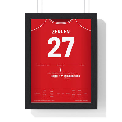 Middlesbrough League Cup Final 2004 Poster - Bolo Zenden 27 Cardiff Shirt Print framed in a black frame, ready to hang