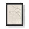 Middlesbrough street map poster in cream, minimal city map print framed in a black frame