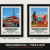 Middlesbrough Then & Now Stadium Set | Ayresome Park + Riverside Stadium Prints - framed prints shown together as a set