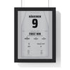 Mika Hakkinen 1997 European Grand Prix Win Poster - 9 Race Suit Print framed in a black frame, ready to hang
