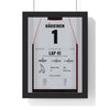 Mika Hakkinen 2000 Belgian Grand Prix Win Poster - 1 Race Suit Print framed in a black frame, ready to hang