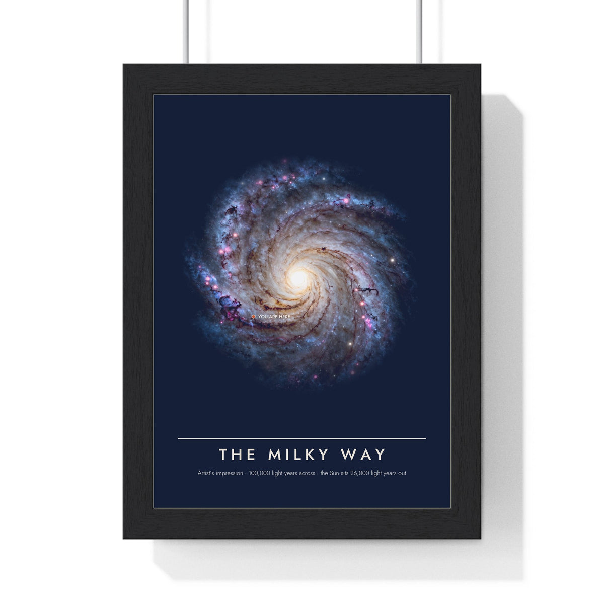 Milky Way print framed in a black frame, ready to hang
