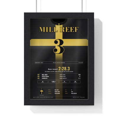 Mill Reef Prix de l'Arc de Triomphe 1971 Horse Racing Poster - Record Time Silks Print framed in a black frame, ready to hang