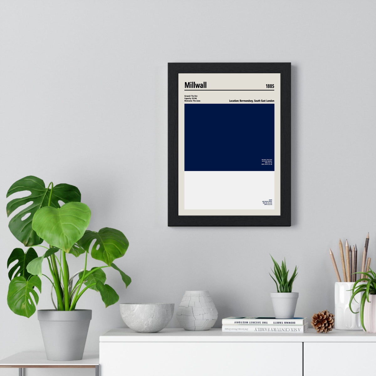Millwall Colour Swatch Print framed on a living room wall