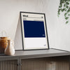 Millwall Colour Swatch Print framed and leaning on a sideboard