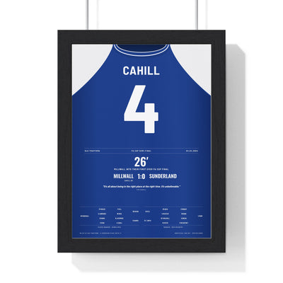 Millwall FA Cup Semi-Final 2004 Poster - Tim Cahill 4 framed in a black frame, ready to hang