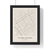 Milton Keynes street map poster in cream, minimal city map print framed in a black frame