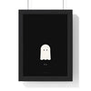 Minimal Ghost Print - framed minimal white ghost on black with the word boo