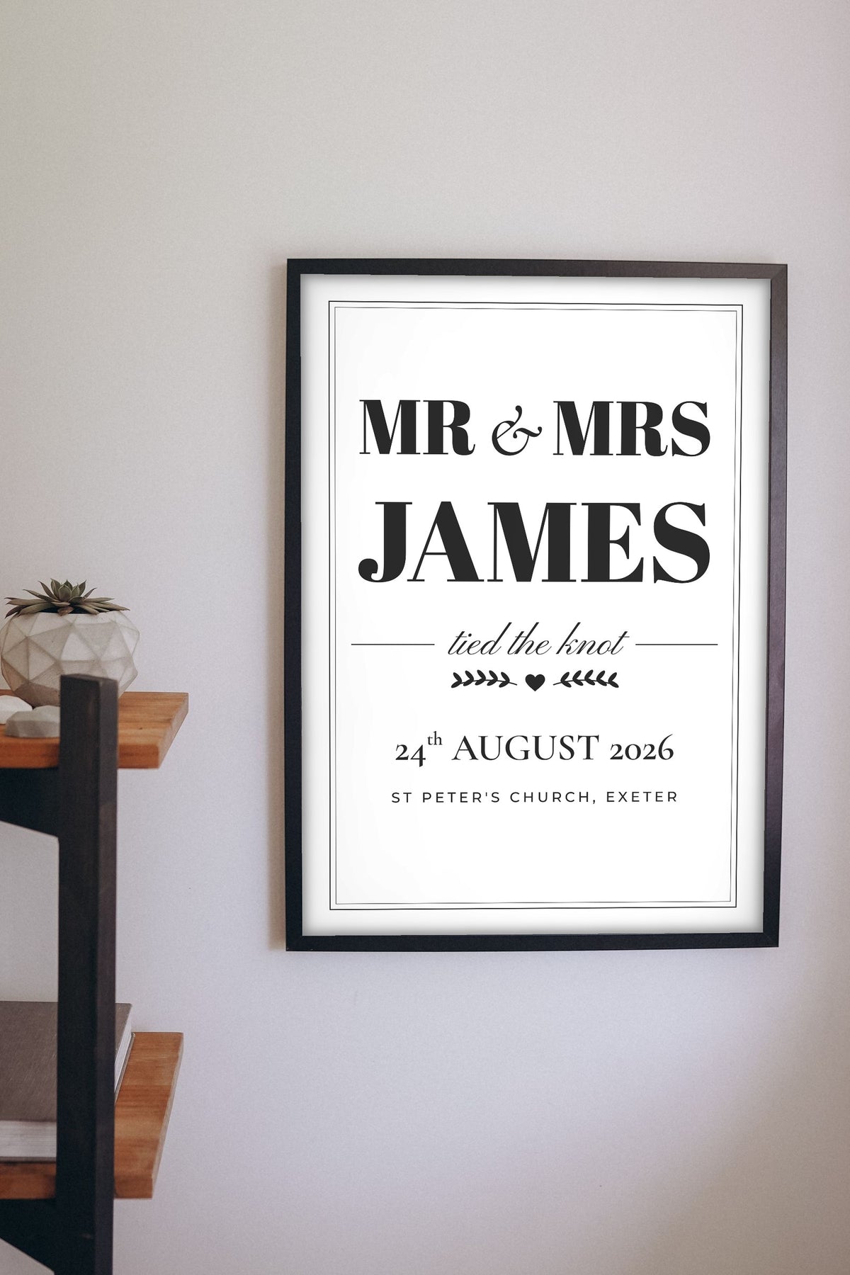 Personalised Mr & Mrs Print - Lifestyle - hanging on a living room wall