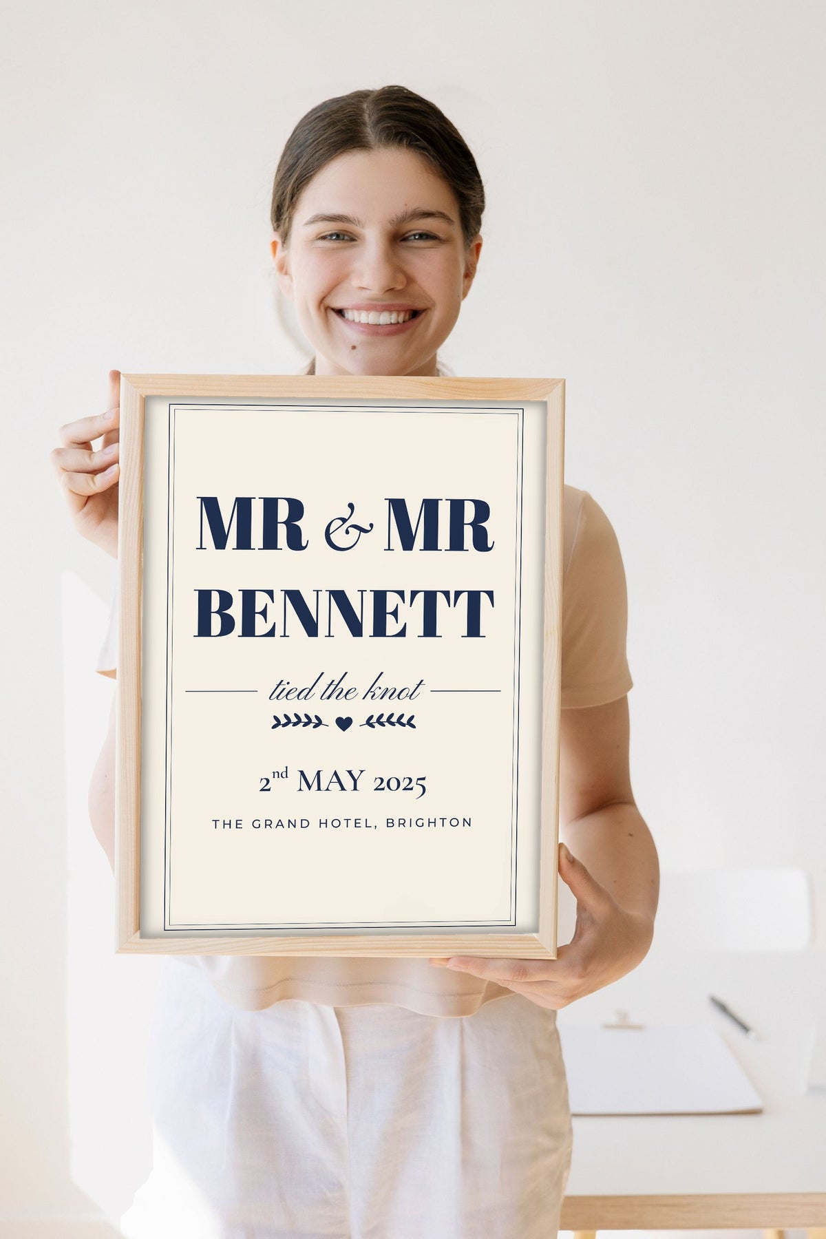 Personalised Mr & Mrs Print - Lifestyle - held by a smiling woman