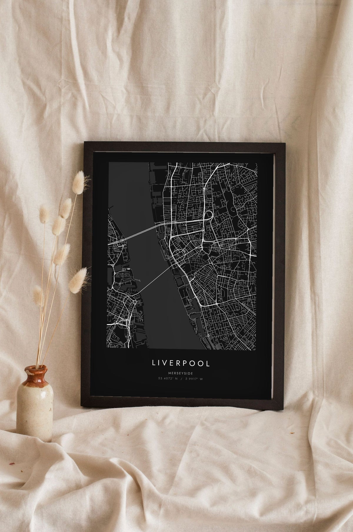 Personalised Coordinates Map Print - black Liverpool map