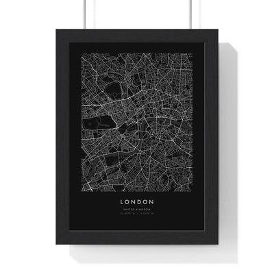Personalised City Map Print - framed black London city map