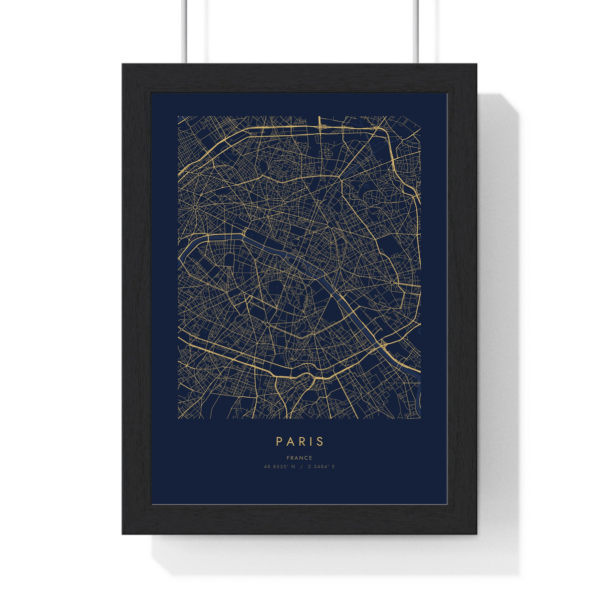 Personalised City Map Print - framed navy and gold Paris map
