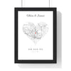 Personalised Engagement Map Print - framed white heart engagement map