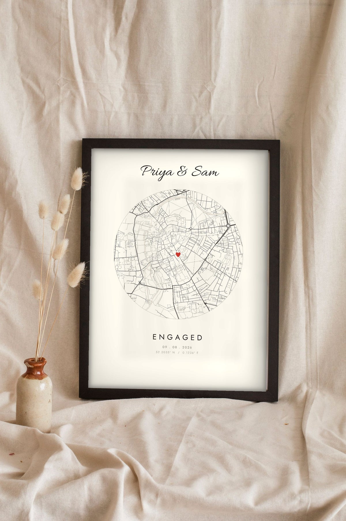 Personalised Engagement Map Print - cream circle version