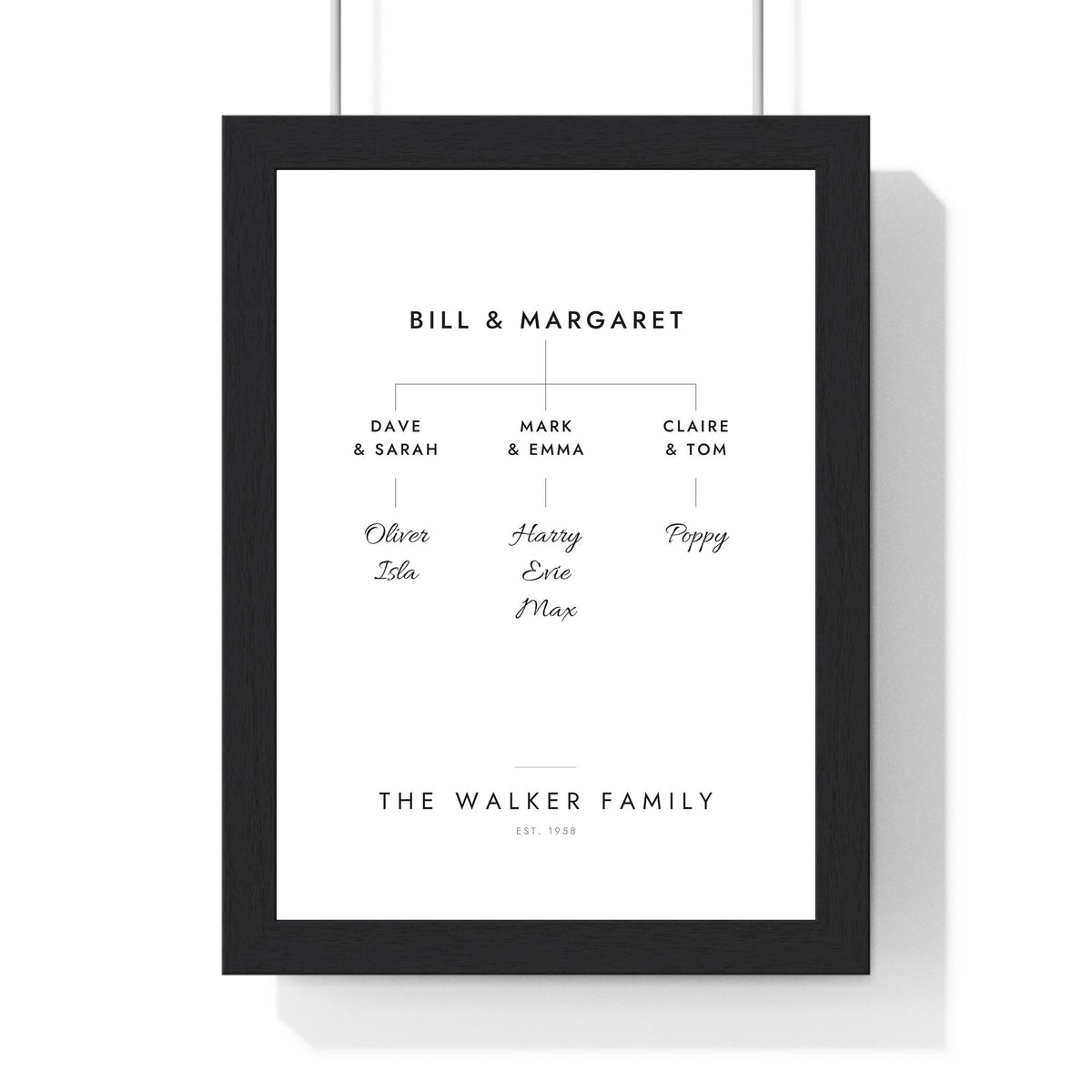 Personalised Family Tree Print - framed white family tree