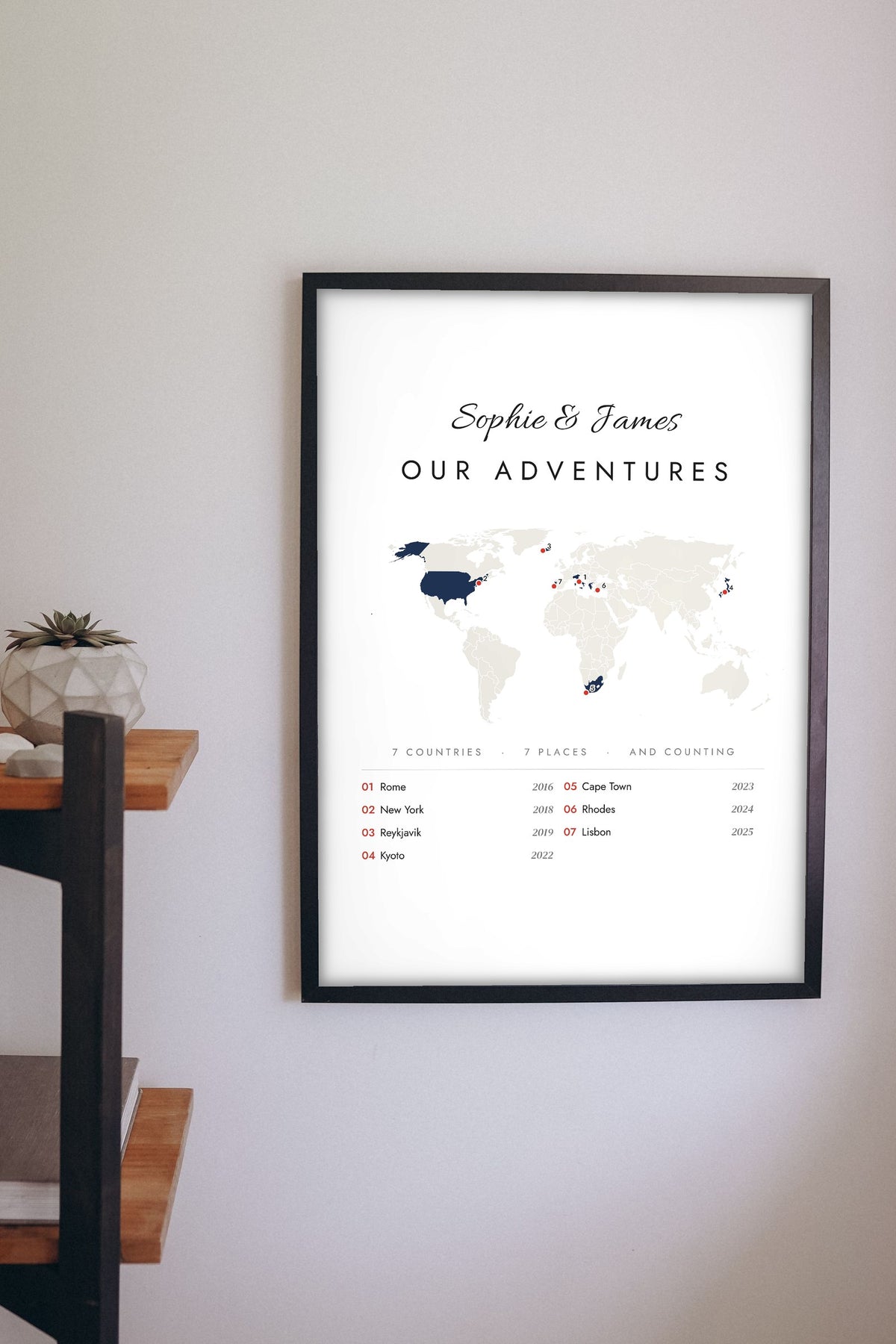 Personalised Travel Map Print - on the living room wall