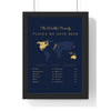 Personalised Travel Map Print - framed navy and gold map