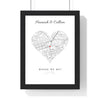 Personalised Where We Met Map Print - framed white heart map