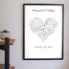 Personalised Where We Met Map Print - on the living room wall
