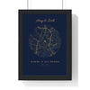 Personalised Where We Met Map Print - framed navy and gold map