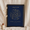 Personalised Where We Met Map Print - navy and gold circle version