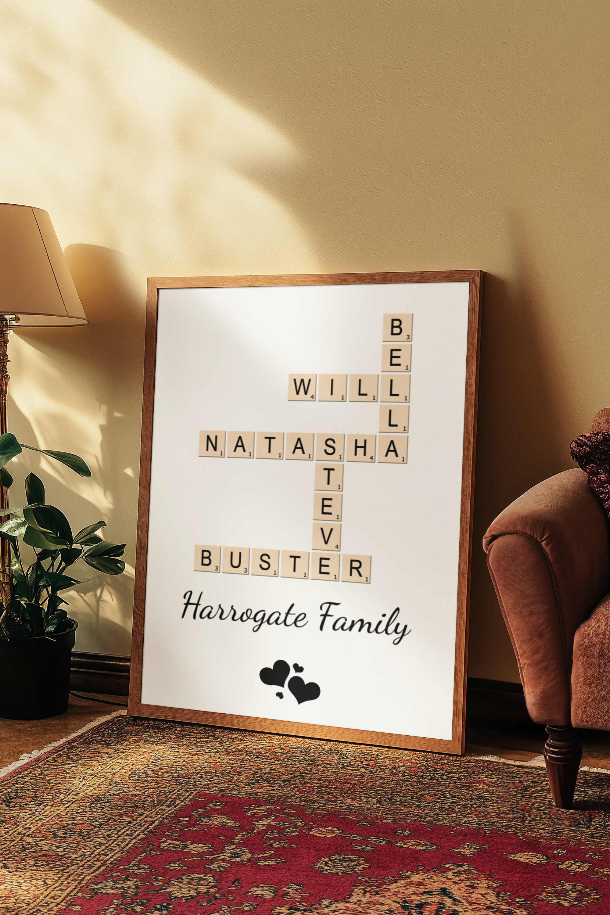 Personalised Crosswords Scrabble Puzzle Art Poster Housewarming Gift for Family Member