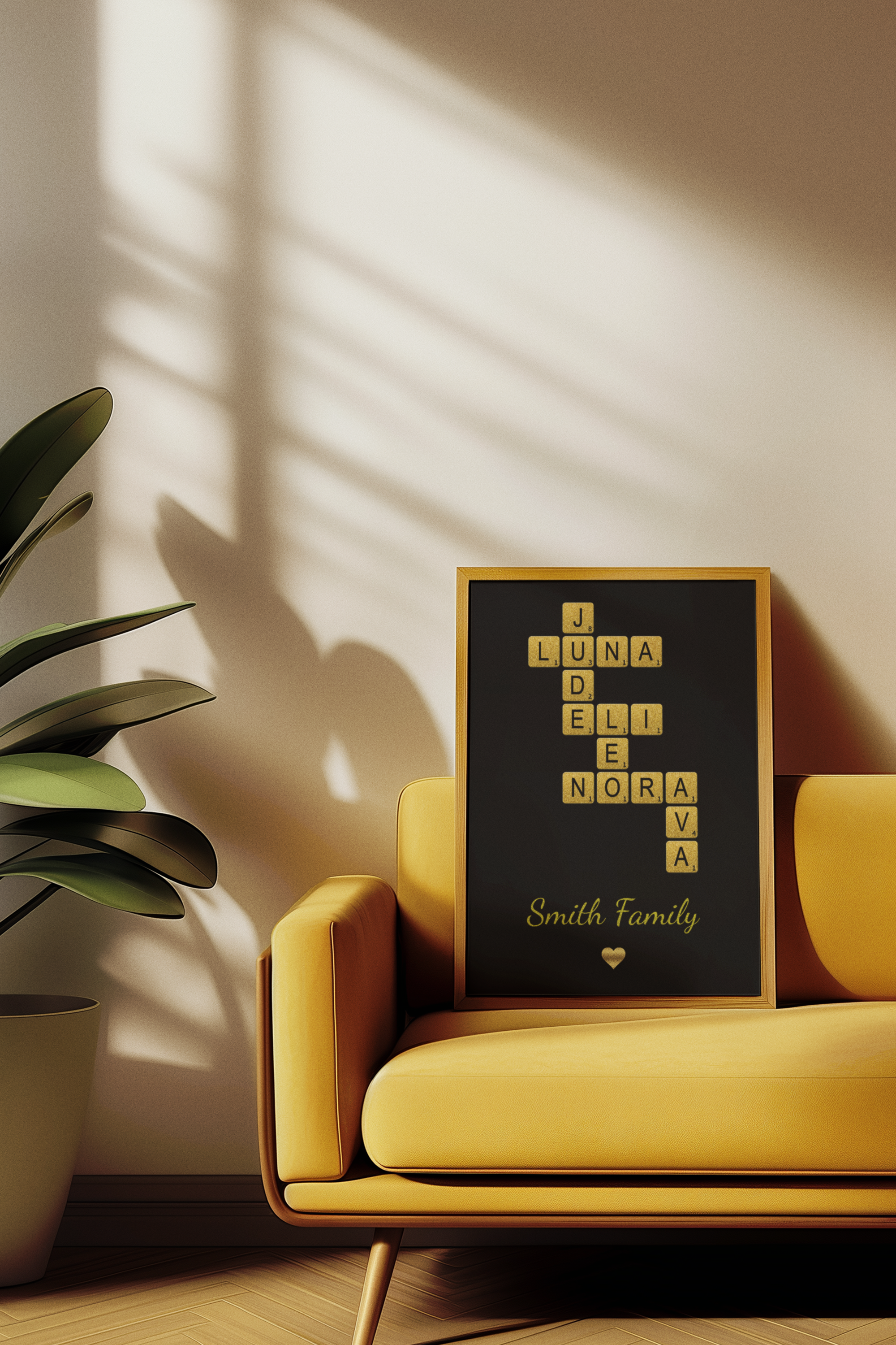 Personalised Glitter Style Crosswords Scrabble Puzzle Art Poster Housewarming Gift for Family Member