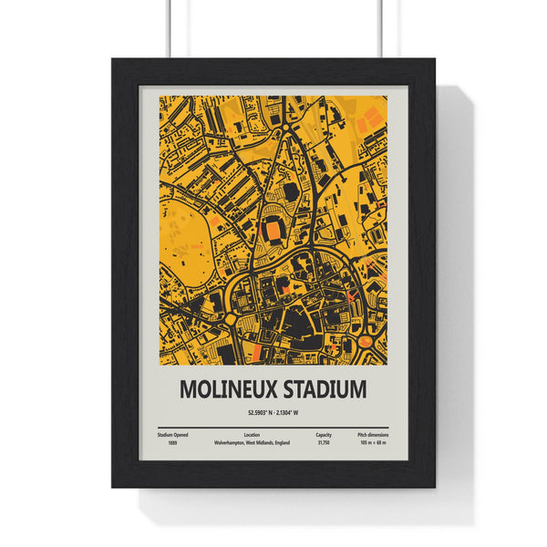 Molineux Stadium map print in Poster Kingz frame, Wolverhampton Wanderers football wall art