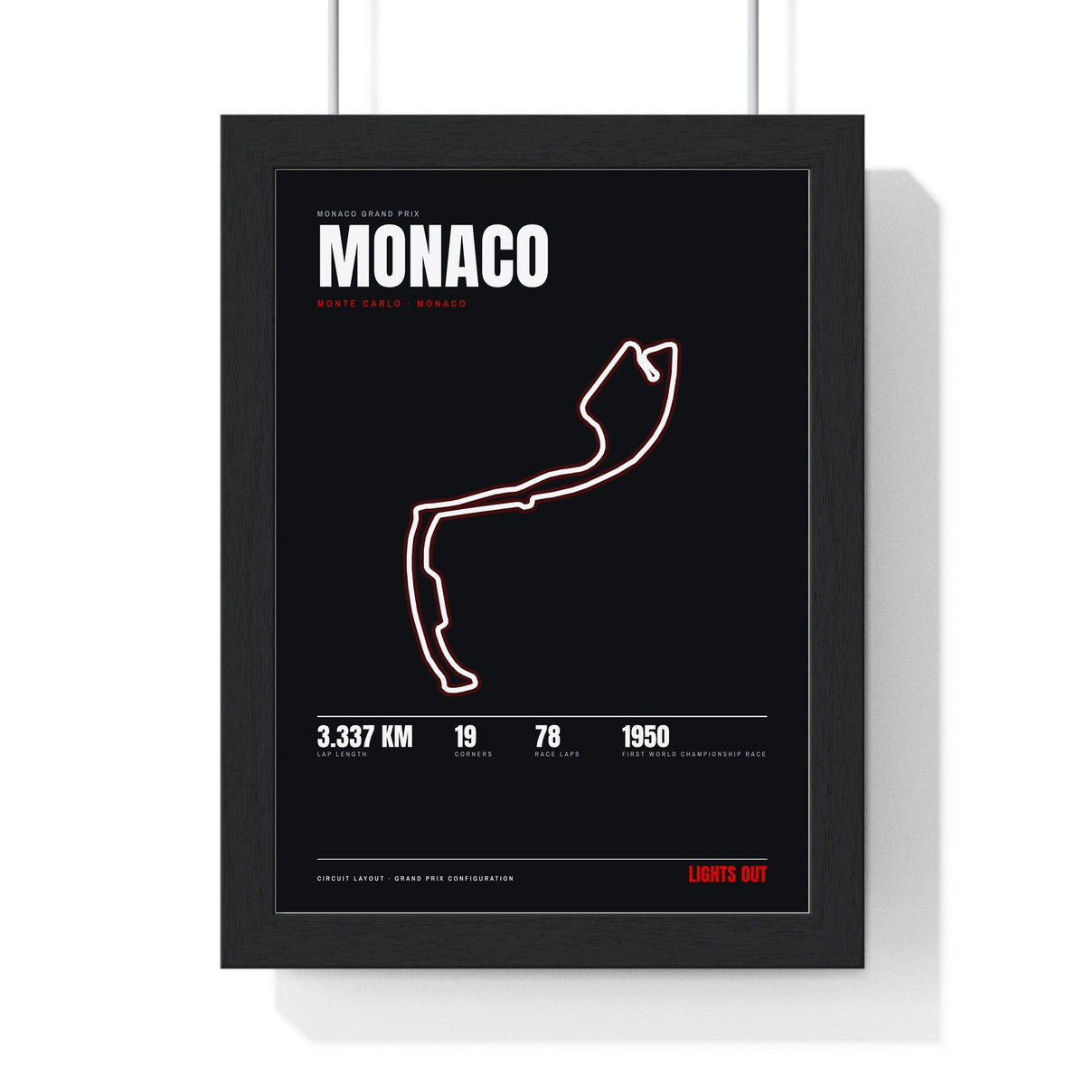 Monaco Circuit print framed in a black frame, ready to hang