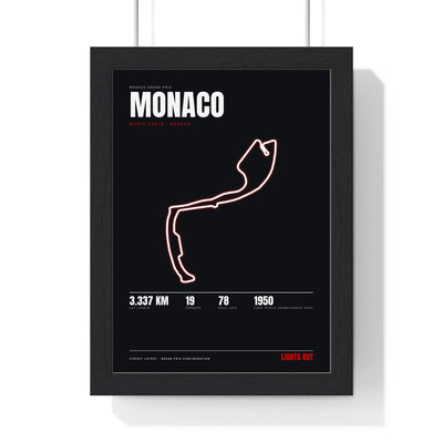 Monaco Circuit print framed in a black frame, ready to hang