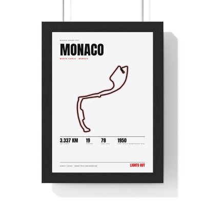 Monaco Circuit print White framed in a black frame, ready to hang