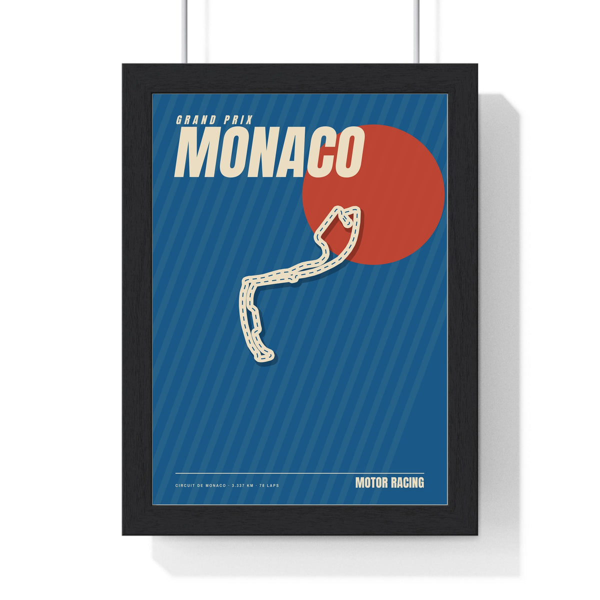 Monaco Grand Prix Retro print framed in a black frame, ready to hang