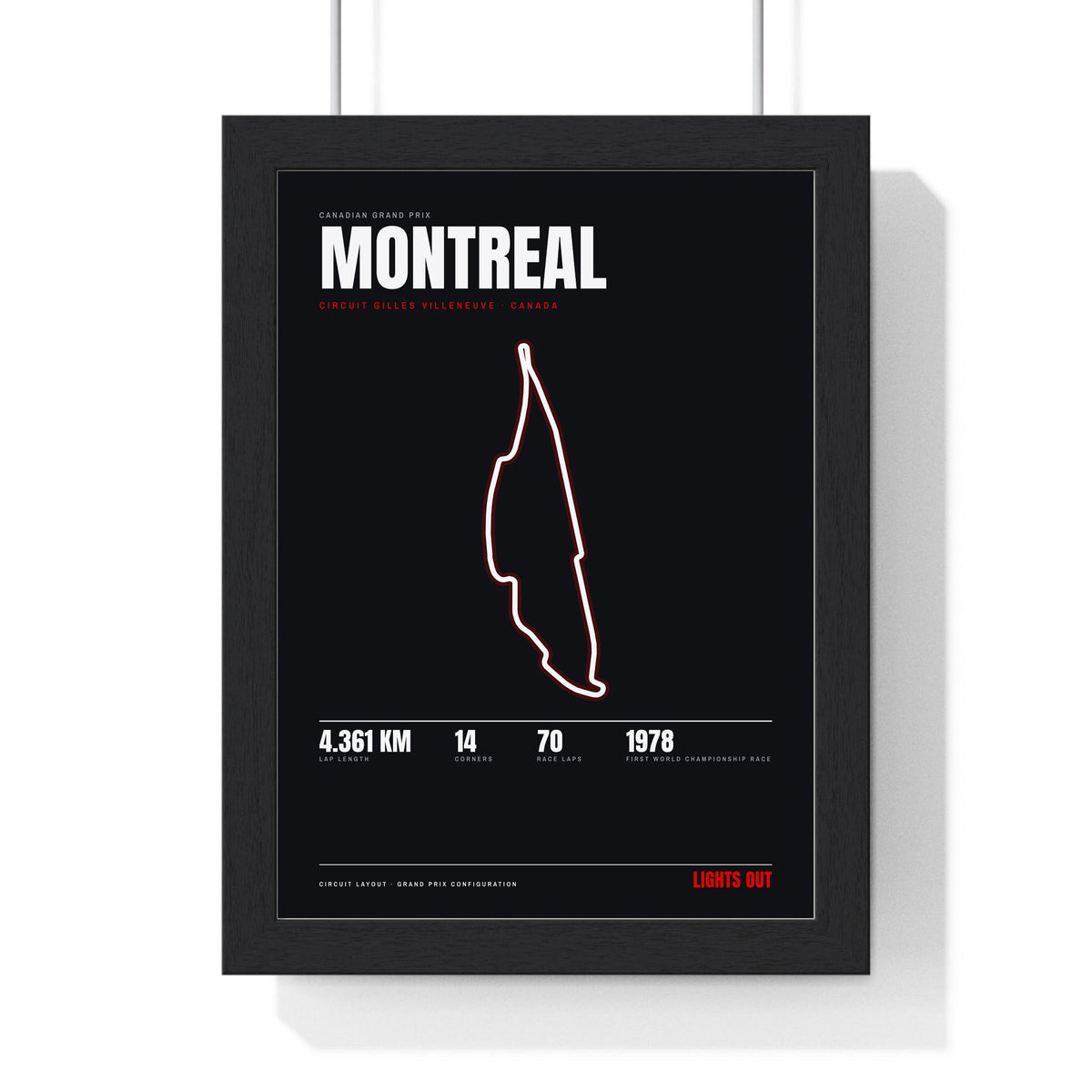 Montreal Circuit print framed in a black frame, ready to hang